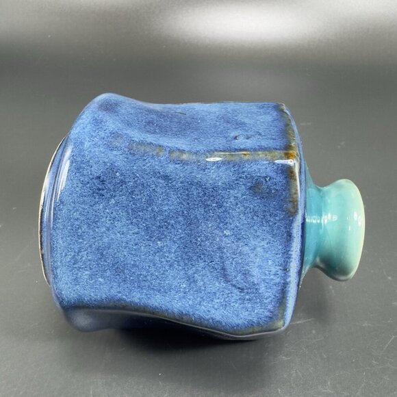 Kotobuki Peppercorn Hexagon Vase Set 2 Made in Japan W Tags Blue Green Glaze VTG - Picture 10 of 16